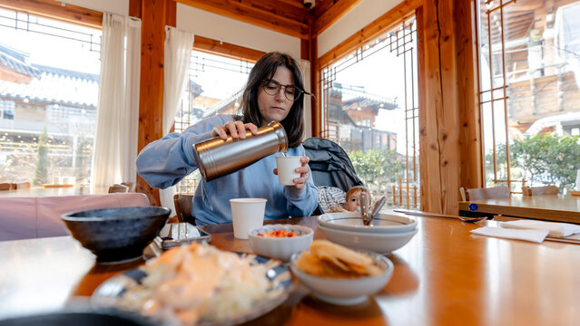 Dining in a converted hanok in Gyeongju, South Korea