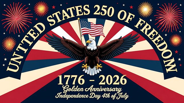 United States 250 Years of Freedom 1776 2026 Golden Anniversary of America Independence Day 4th of Jul 