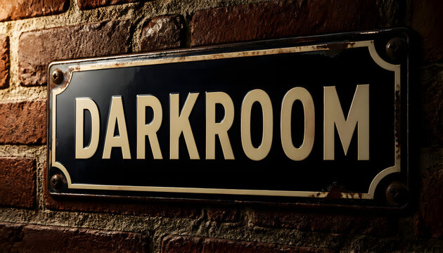 Vintage enamel darkroom sign mounted on an old brick wall