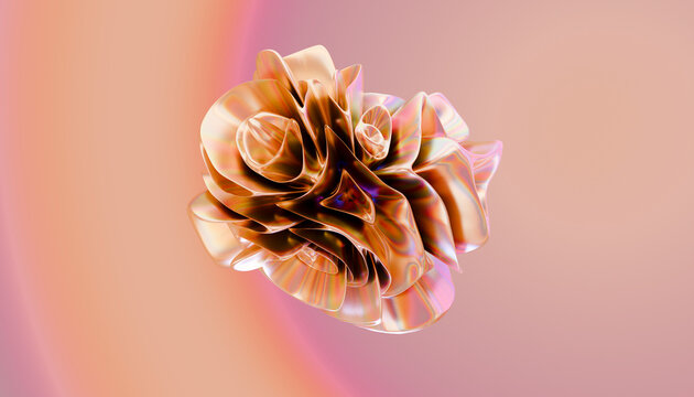 Abstract orange render with metallic swirls