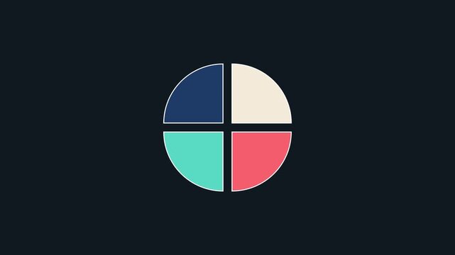 Minimalist four-quadrant circle infographic animation with dynamic color blocks for modern business presentations 4k