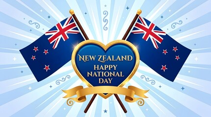 New zealand national day celebration with flags and heart shaped banner