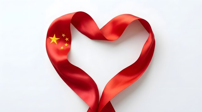Chinese flag ribbon shaped as a heart patriotic symbolism