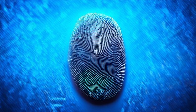 a single fingerprint is displayed on a vibrant blue background
