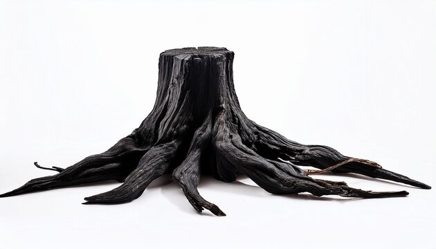 Black Dead Stump Tree Roots To Decorate The Scene On A White Background