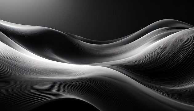 Abstract Black And White Fluid Wave Background With Soft Glowing Mesh Gradient