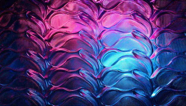 Abstract Glass Background Texture Of Wavy Glass Illuminated With Multi Colored Light Pink And Blue Stains Glass Flares Close Up