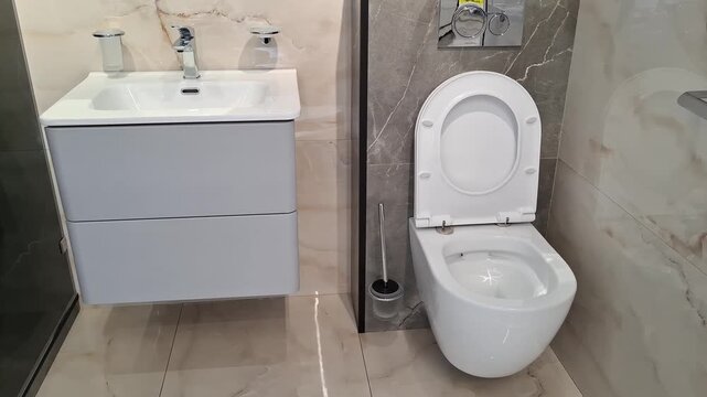 Small bathroom with sink and toilet. interior, home, hygiene, restroom, clean.