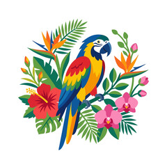 Obraz premium Vibrant Macaw Parrot Tropical Flower Arrangement.