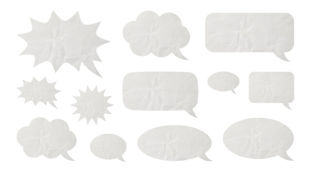 Set of blank paper speech bubbles and thought balloons