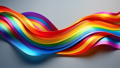 Fototapeta premium Rainbow Ribbon Flowing On Light Gray Background