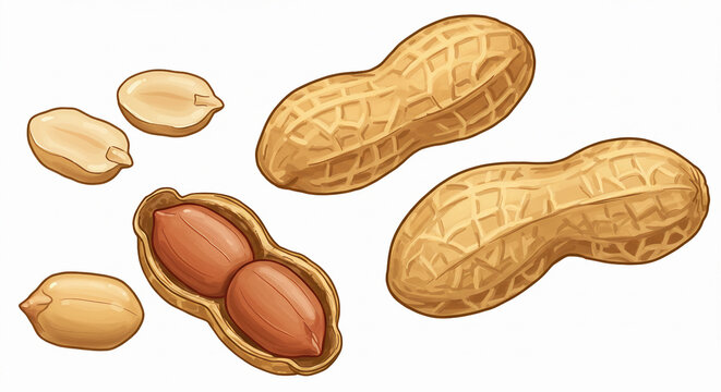 peanuts in shell and cracked open kernels isolated on white
