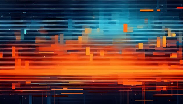 Abstract Digital Glitch Background With Orange And Blue Screen Noise Texture