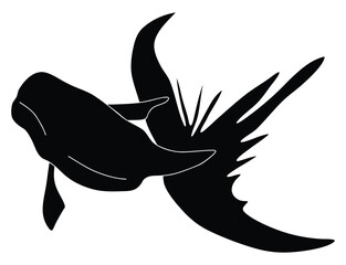 Whale Silhouette Vector - Marine Life and Ocean Wave Clipart © Toufik