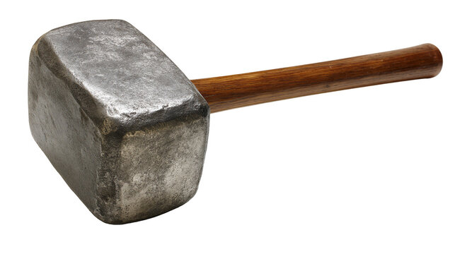 Heavy metal sledgehammer with wooden handle, isolated on transparent background