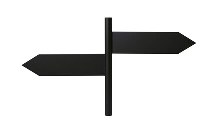 Black directional arrow signpost with two blank signs, isolated on transparent background © Mia