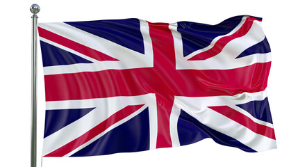 Waving Union Jack flag on metal pole, isolated on transparent background © Mia