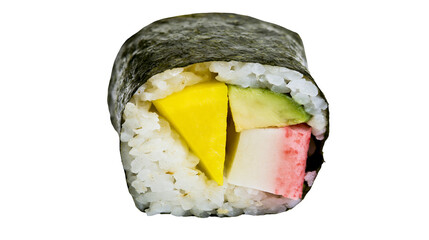 Sushi roll with mango avocado and crab stick, isolated on transparent background © Mia