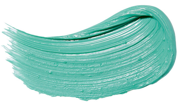 Thick turquoise cosmetic cream smear, isolated on transparent background