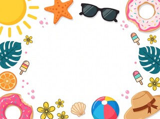 Obraz premium Summer Beach Vacation Frame with Tropical Elements and Icons