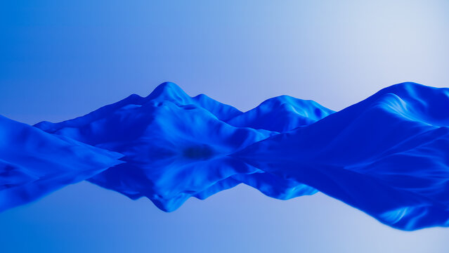 Blue abstract mountain landscape with reflection on water surface