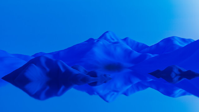 Blue abstract mountain landscape with reflection on water surface