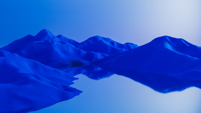 Blue abstract mountain landscape with reflection on water surface
