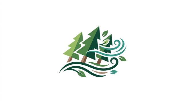 Stylized Evergreen Trees with Swirling Wind and Leaves.