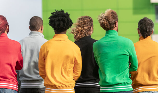Diverse group wearing colorful sweaters