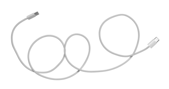 USB C Cable twisted flying, isolated on white background, clipping path