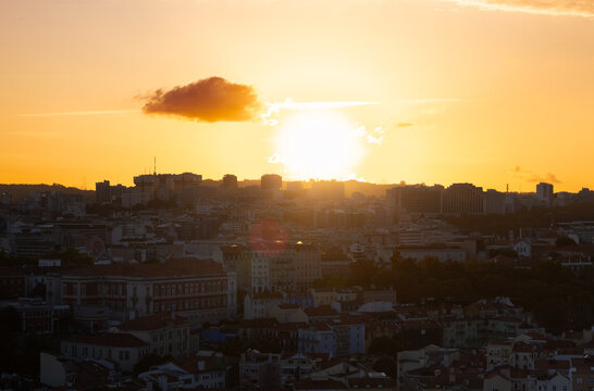 Panoramic Lisbon skyline from Senhora do Monte lookout