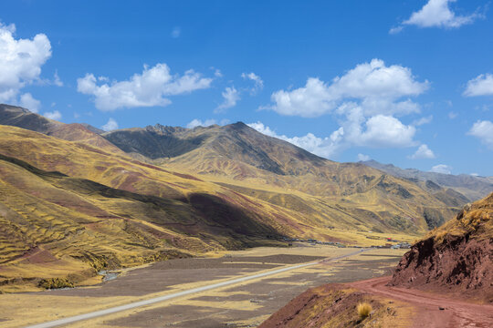 Sacred Valley Andes mountain landscape at sunset, Cusco