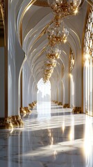 Fototapeta premium Explore a Long Corridor in an Arabic Palace With Elegant Architecture and Light