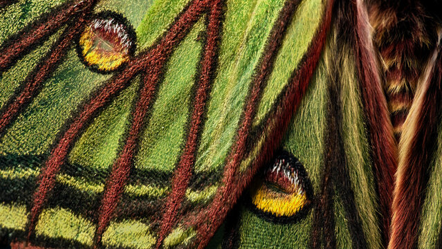 Close-up of endangered Spanish moon moth wing pattern