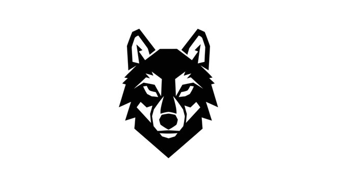 Geometric wolf head mascot front view graphic logo.