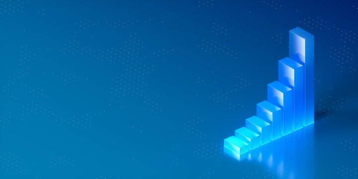 3D blue bar chart showing growth on a futuristic background