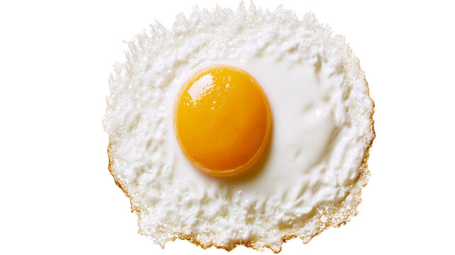 Crispy fried egg with bright yellow yolk, isolated on transparent background