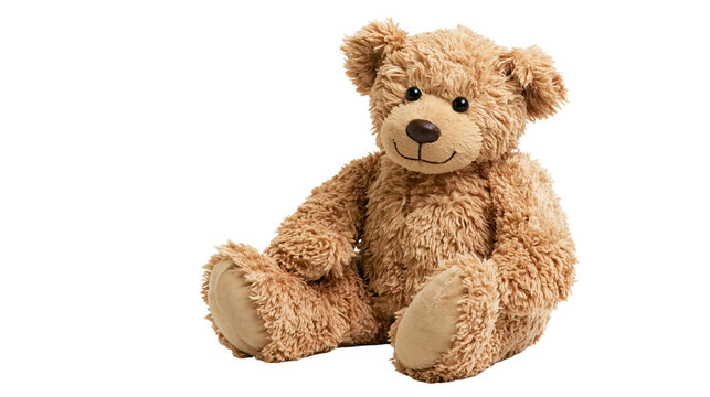 Fluffy brown teddy bear toy, isolated on transparent background