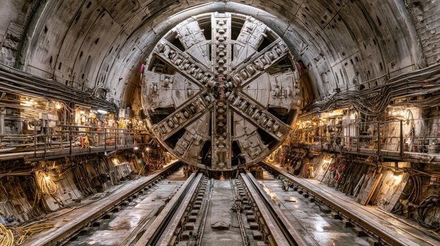 Massive tunnel boring machine ready for underground excavation project