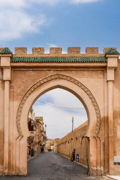Frontal View of Bab Bein El Qsabein with Battlements and Green Tile, Meknes, Morocco
