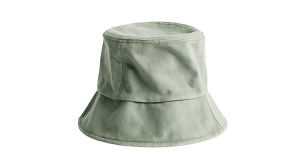 Fototapeta premium Sage green canvas bucket hat with stitched seams, isolated on transparent background