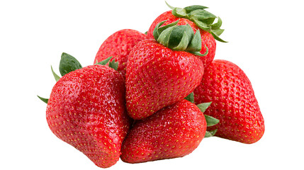 Ripe red strawberries with green leaves, isolated on transparent background © Emilia