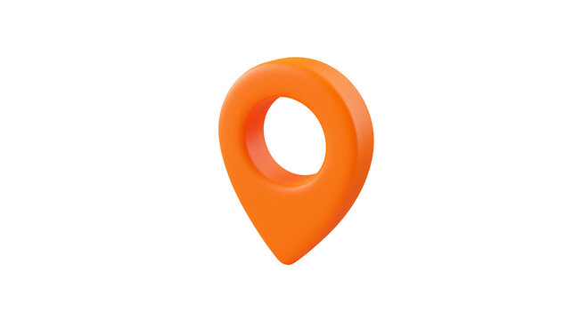 Bright orange 3D map pin icon, isolated on transparent background