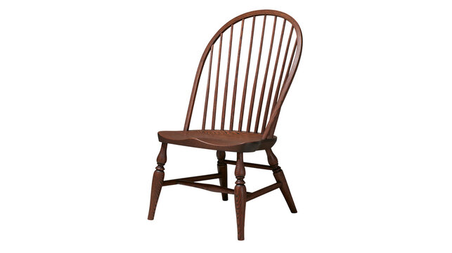 Classic wooden Windsor chair with curved spindle back, isolated on transparent background