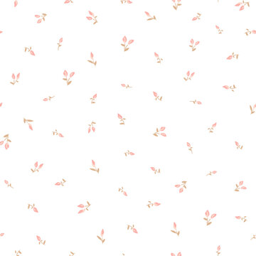 Seamless trend floral pattern of pink cute small flower tulip bouquet, tiny print illustration for girl, fashion fabric print of pretty ditsy vintage style, textile baby print, bloom branch with green
