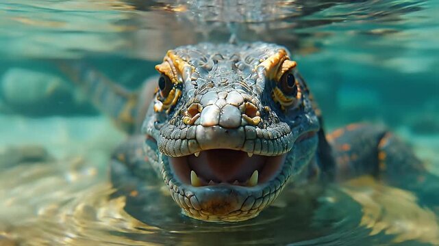 Komodo Dragon Swimming Underwater Close-up View