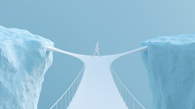 Figure crossing bridge gap 3D business connection concept