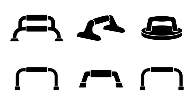 Push Up Bar Icons Set, Fitness Equipment Silhouettes, Strength Training Gear Graphics