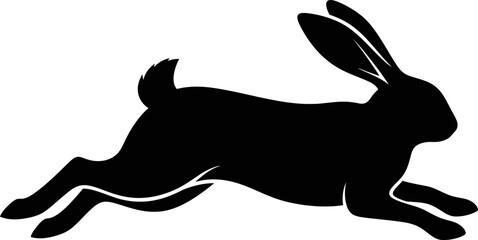 Black silhouette of a running hare graphic with silhouette wildlife isolated movement cottontail creature ©  SobuzForge