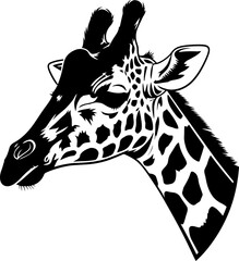 Black and white giraffe profile portrait silhouette with silhouette wildlife illustration portrait ©  SobuzForge